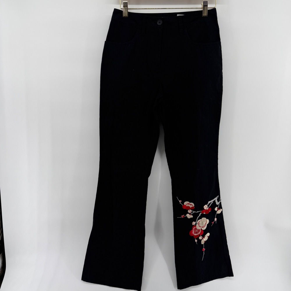 Vintage Express Bleus Black Embroidered Floral Cherry Blossom Pants 3/4 Y2K 90s